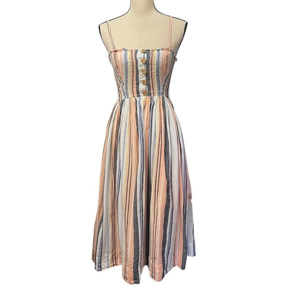 Free People Dresses & Skirts - Free People Lilah Striped Boho Cute Summer Midi Dress‎ Women's XS